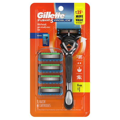 Gillette Fusion5 ProGlide Razor Handle + 6 Blade Refills Men Shaving Kit