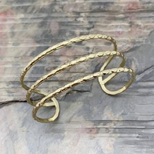Handcrafted Boho Gold Plated Adjustable Cuff Bracelet - 3 Textured Bandsl - Gif