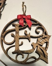 Wood Vine Letter  E  Initial Monogram Wood Christmas Ornament 4  