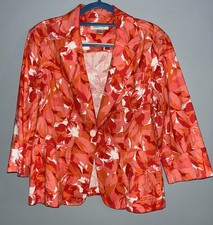 Coldwater Creek Womens Floral Summer Blazer Jacket Size L Orange Pink Flowers