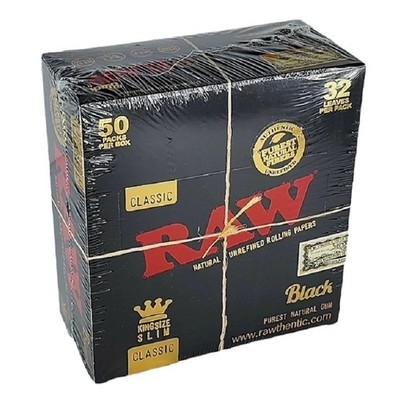 50 RAW Black Slim King Classic Size Original Smoking Zigaretten Blättchen UK