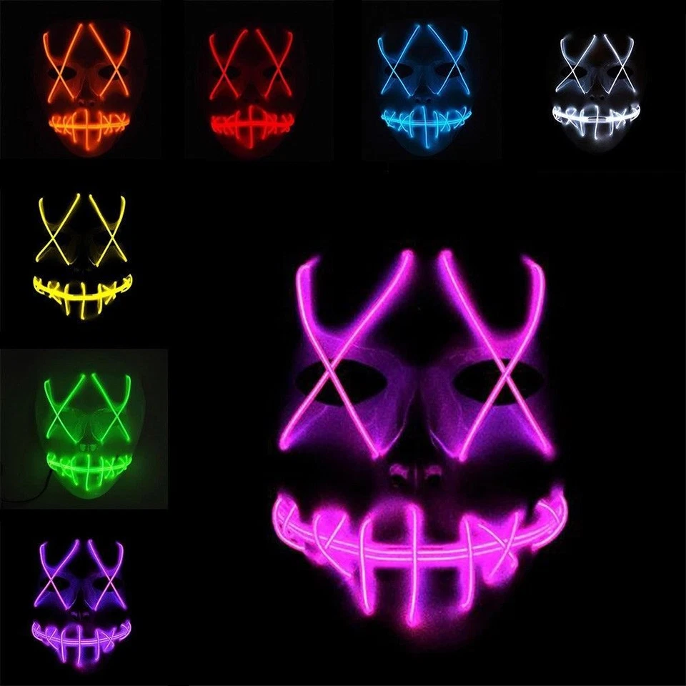 Halloween Purge Movie Flash LED Wire Scary Mask Party Festival Costume Luminous - Image 3 of 4