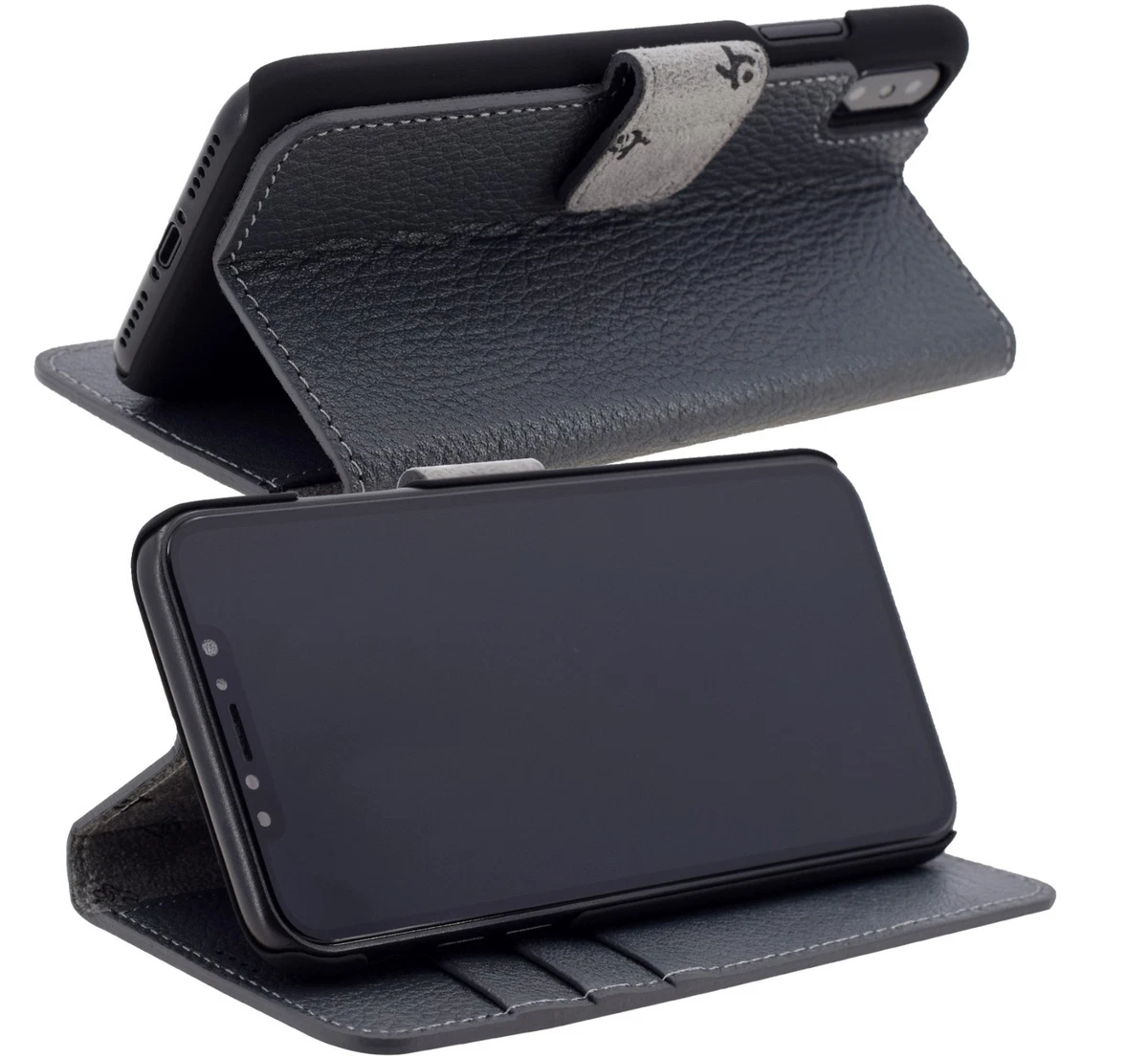 Custodia Portafoglio In Pelle PU Per IPhone X / XS Con Slot Carte E Supporto - Grigio