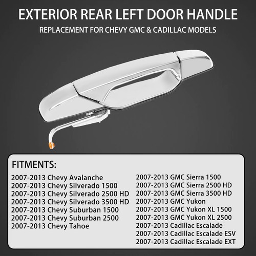 Exterior Chrome Door Handle Rear Left Driver Side for Chevy Silverado GMC Sierra - Picture 3 of 6