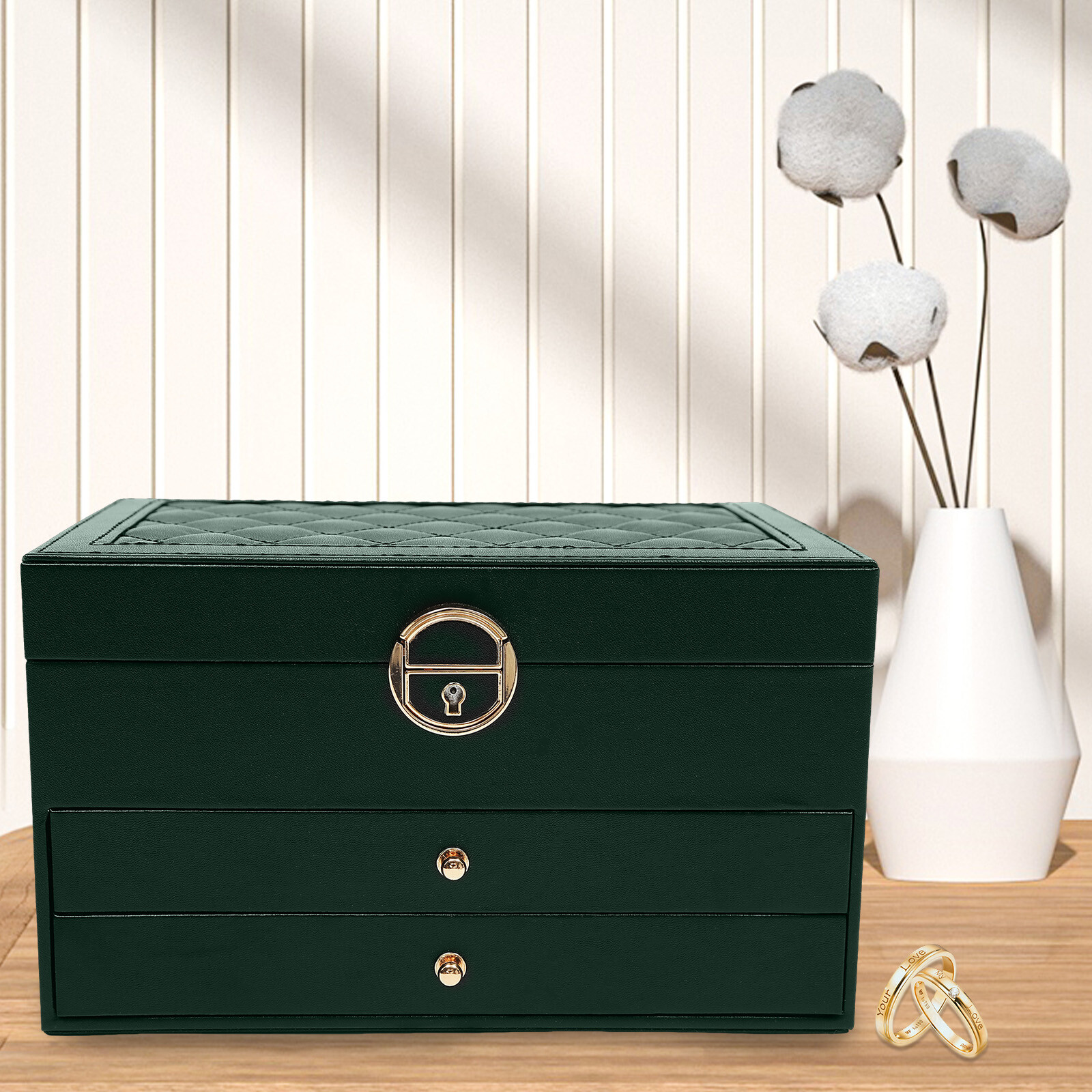 Leather Watch Box Organizer with Display Case for Jewelry Storage  