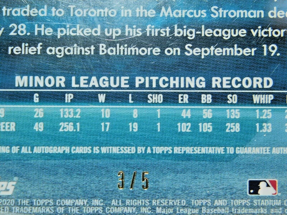 2020 Topps Stadium Club Anthony Kay RC AUTO Toronto Blue Jays AAKA Orange #3/5 - Image 4 of 4