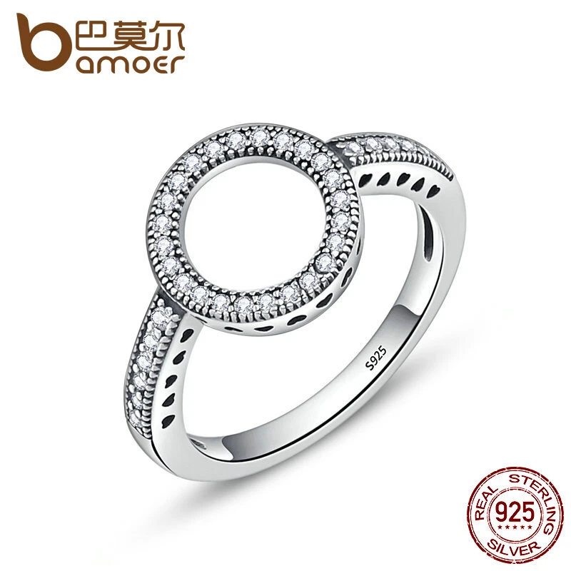 Bamoer S925 Sterling Silver Halo Finger Wedding Ring With CZ For Women Size 5 9