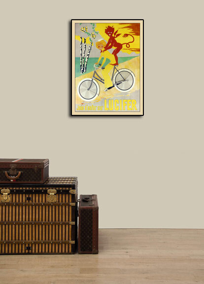 1908 French Bicycle Advertising Poster Joie d'enfer sur Lucifer Cycle Tour 18x24