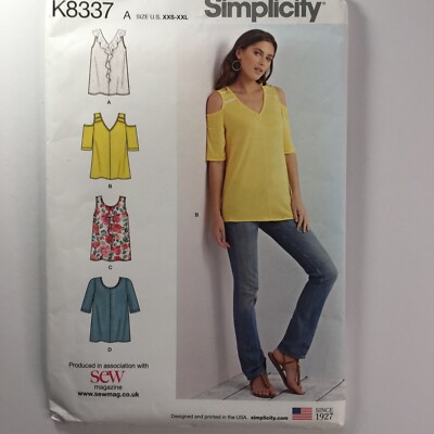 Simplicity 8337 Damen T-Shirt Top Bluse Rüschen U-Ausschnitt Damen Neu ungeschnittenes Muster