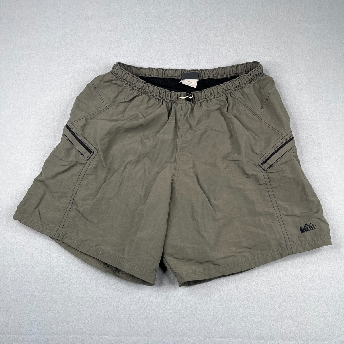 REI Swim Trunks Mens Medium Gray Green Lined Board Shorts Bathing