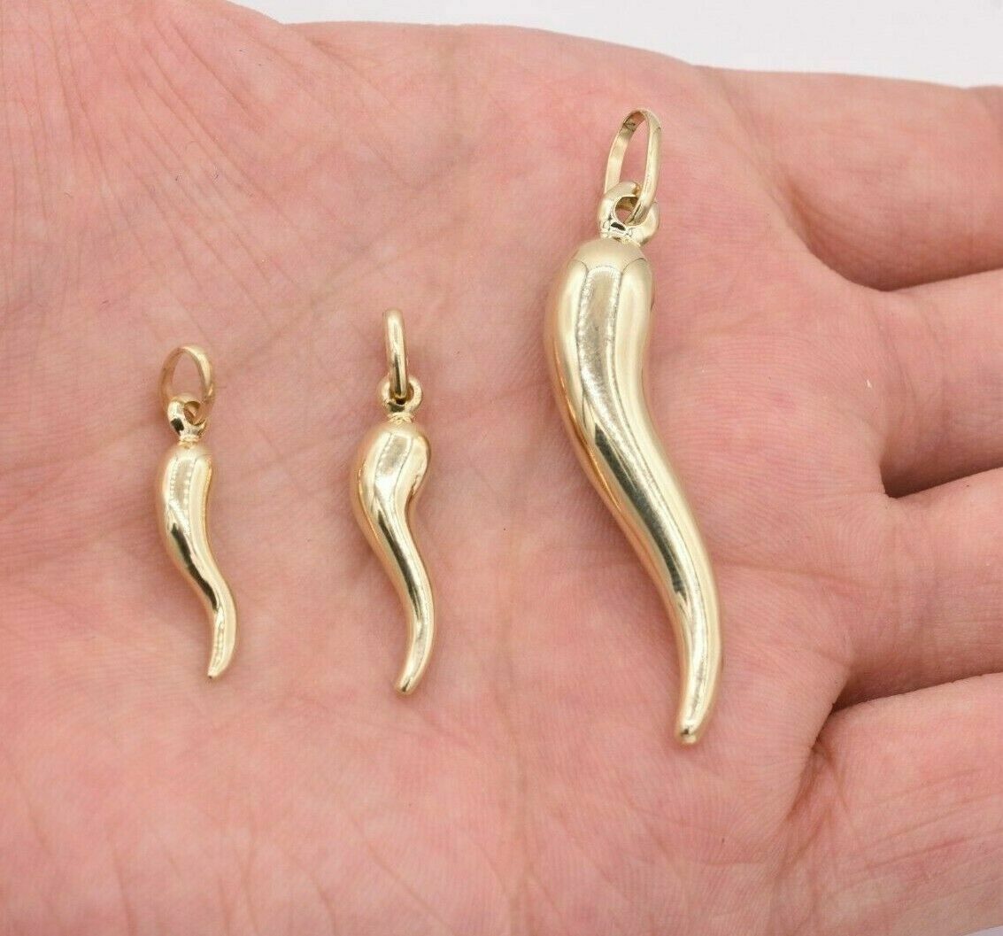 CORNICELLO ITALIAN HORN Real 10K Yellow Gold Pendant Good Luck