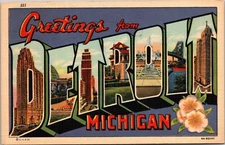 LARGE LETTER Vintage Postcard Greetings From Detroit Michigan~Posted 1949~KB6