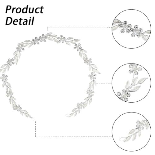 2 PCS Bride Wedding Hair Vine Headband Leaf Bridal Hairband Wedding Headpiece  - Picture 4 of 8