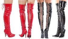 Over-The-Knee Back Lace-Up Thigh-High Stiletto Boots – PVC Heel UK 3–12