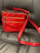 COLE HAAN Sheila Bright Red Patent Leather Crossbody Purse Handbag Expandable