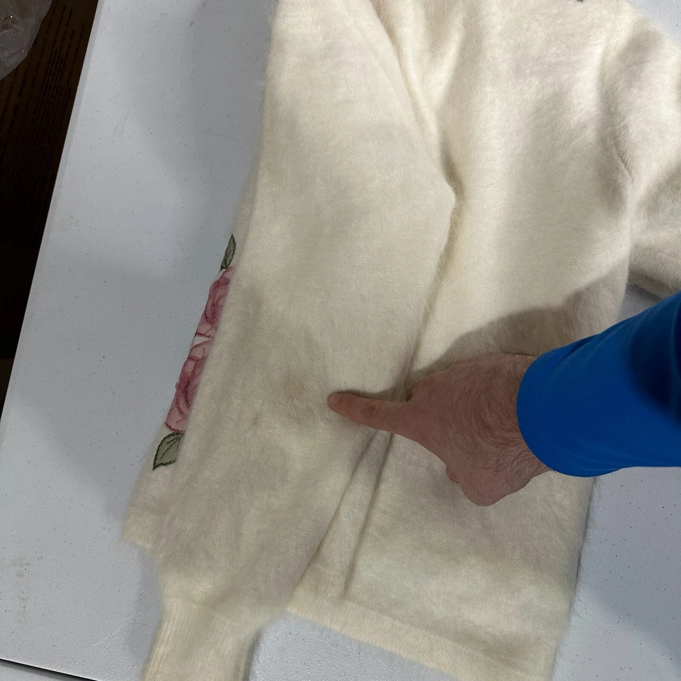 Cárdigan Suéter De Colección Venesha Angora Mujer Talla M Crema Floral Rosa Cottagecore Foto 3 de 4