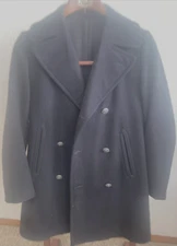 Vintage US Navy Pea Coat 36L Wool Overcoat Man's Enlisted Military Black