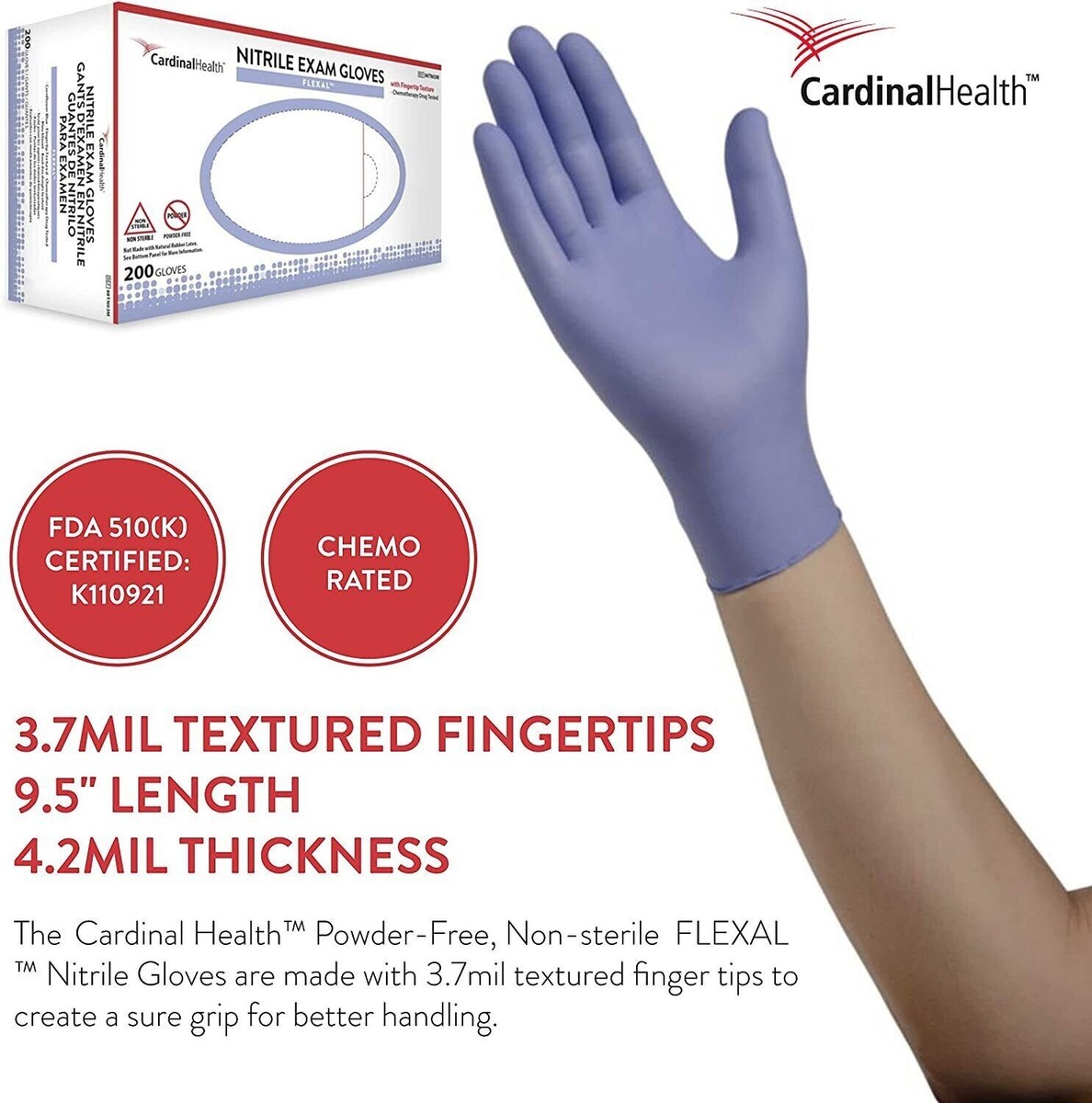 Cardinal Health Flexal Nitrile Gloves 200/Box Powder Free