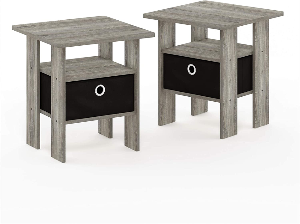 Nightstand Set of 2 Grey Modern Side Table Gray Tall End Living Room