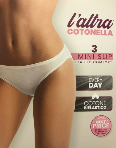 N.6 SLIP DONNA COTONELLA art.3165 A VITA BASSA COTONE ELASTICIZZATO  BIANCO/NERO | eBay