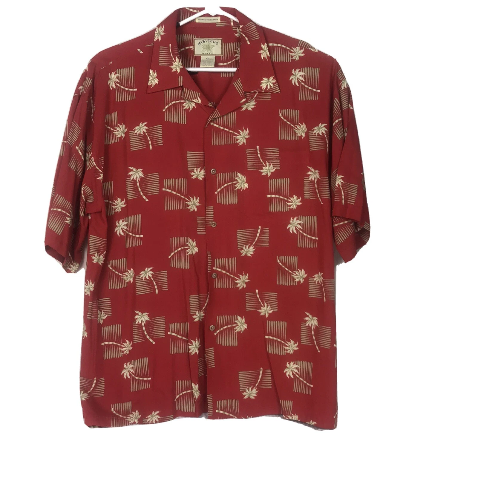 Men’s Hibiscus Hawaiian Shirt Size XXL Red Rayon