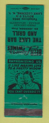 Matchbook Cover - The Lake Bar Grill Lake Luzerne NY WORN