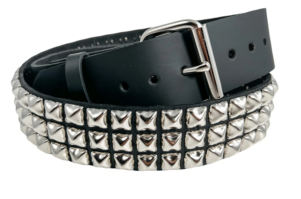 Three Row Pyramid Stud Belt GRADE #A FULL GRAIN LEATHER Punk Goth By Funk Plus