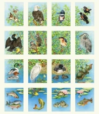 Elizabeth's Studio ~ Freshwater Wildlife Bird Panels ~ 100% Cotton Quilt Fabric