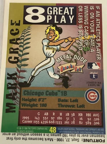 1996 Topps Bazooka #48 Mark Grace Chicago Cubs NEAR MINT CONDITION - Picture 2 of 3