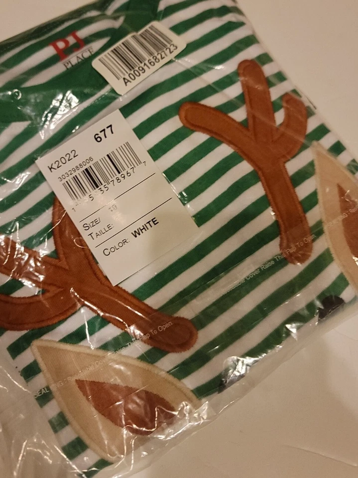 TCP Unisex sz 8 Reindeer Gymmies Green Striped Holiday Pajamas NWT Boy Girl - Image 2 of 2