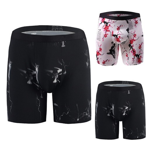 Sporty Men's Breathable Boxer Briefs Long Leg Underwear Ice Silk Pouch Shorts - Picture 4 of 19