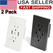 2 Pack Dual USB Wall Outlet Charger Port Socket w/15A Electrical Receptacle Home