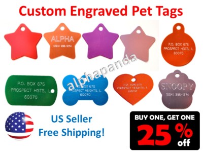 Custom Engraved Personalized Pets Names Tags IDs Dogs Cats Collars Charms 2-SIDE