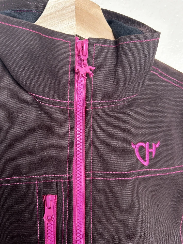 女牛仔五金女孩骑行工作夹克帆布粉色棕色小外套新品 — 第 4/4 张图片