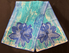 Vera Neumann Scarf Rectangular Vintage Blue Turquoise Floral MOD 43" x 14" Silky