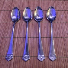 SET OF (4) EKCO ETERNA CLASSIC CREST 6 1/2" STAINLESS TEASPOONS