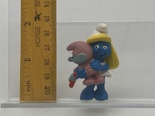 Vintage 1985 Schleich Smurfs Smurfette Holding Baby Smurf Pink PVC Figure 20192