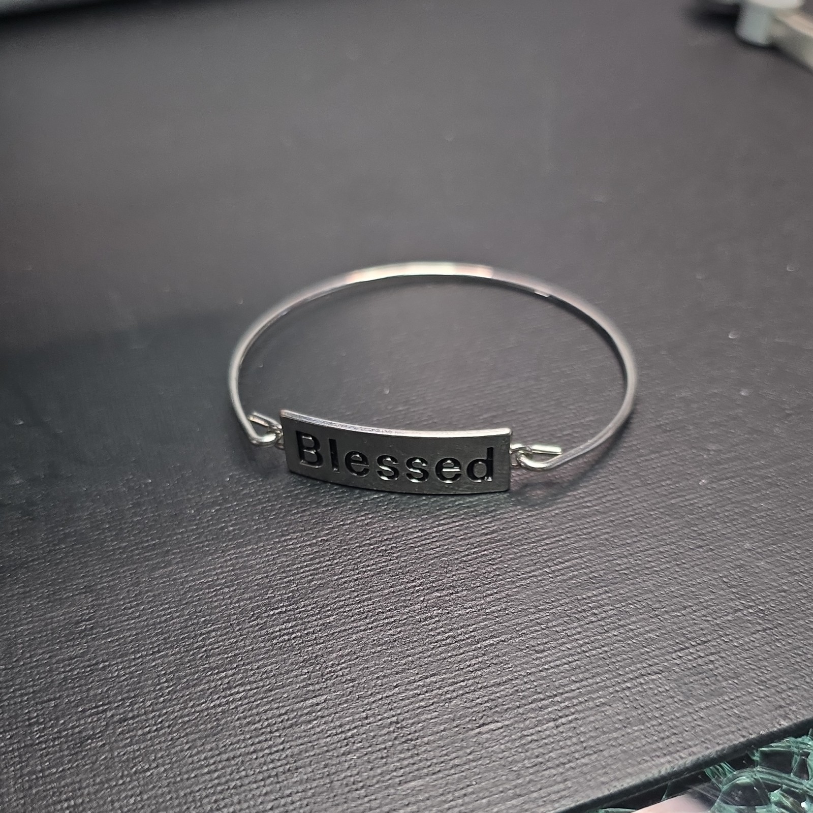 Silver Rectangular Dangle Charm Engraved Bangle B… - image 2