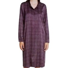 NWT Eileen Fisher Silk Blend Dress Purple Plaid Long Sleeve Shift Midi $368 XXL