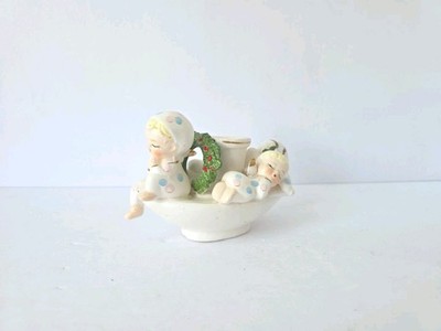 Vintage Napco Christmas angel candle holder sleeping angels