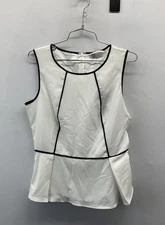 NWT Calvin Klein Women's M Cream Black Contrast Trim Sleeveless Peplum Top