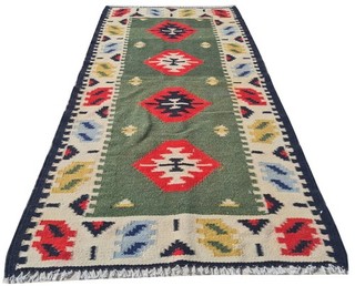 Amazing Hand Knotted Vintage Turkish Kilim Kilm Wool Area Rug 4 x 2 Ft