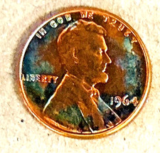 1964-p Lincoln Penny Cent Most Have Intense Rainbow Toning From Wrapper.