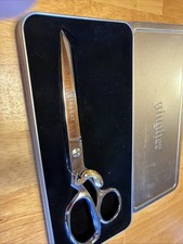 Gingher Vintage Chrome Scissors w/ Gold Guard and Metal Box Made In Italy 8"