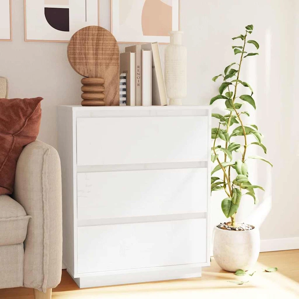 Buffet Blanc 60x34x75 cm Bois Massif de Pin Armoire de Rangement Salon vidaXL - Photo 1/1