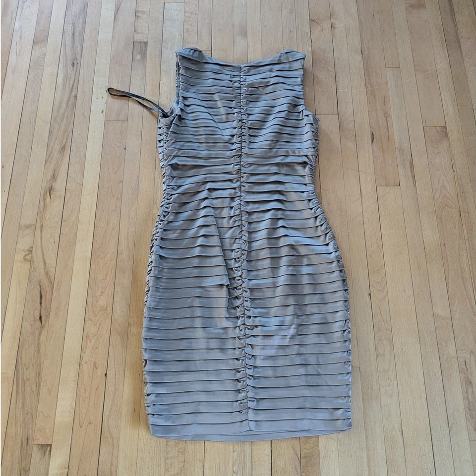 Calvin Klein Taupe Layered Dress Size 8 Tan Bronze Sleeveless Back Zip Midi - Image 4 of 4