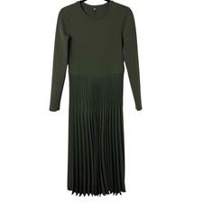 Uniqlo Long Sleeve Combination Dress Pleated Skirt Dark Green Size Small 