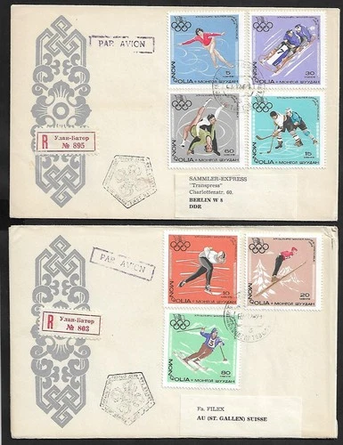 MONGOLIA TO GERMANY WINTER OLYMPICS GAMES FDC LOT OF 3 COVER 1967