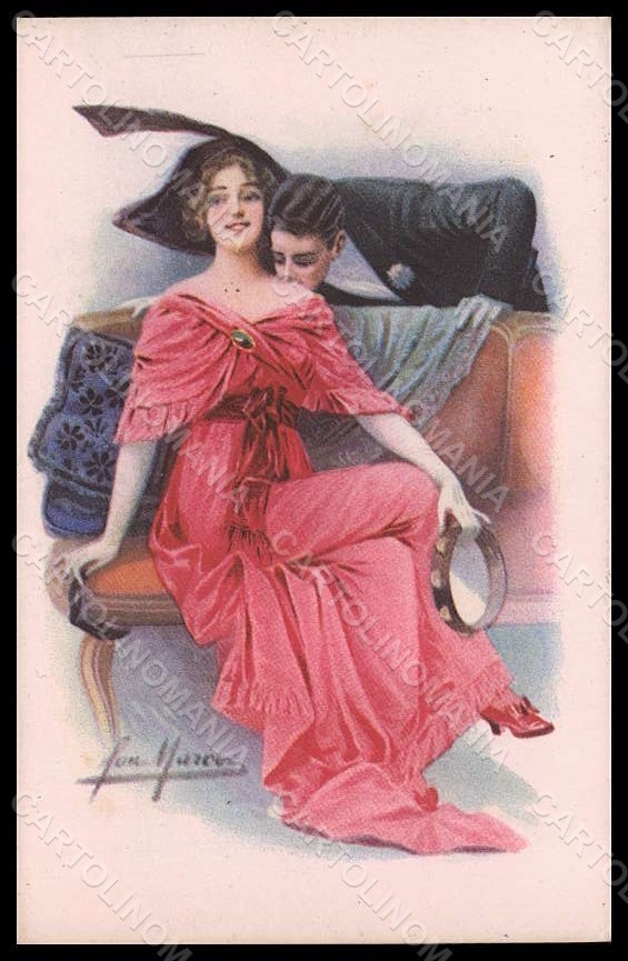 Cartolina Artista Firmata San Marco Lady Romantica Coppia Serie 2056 VK7670