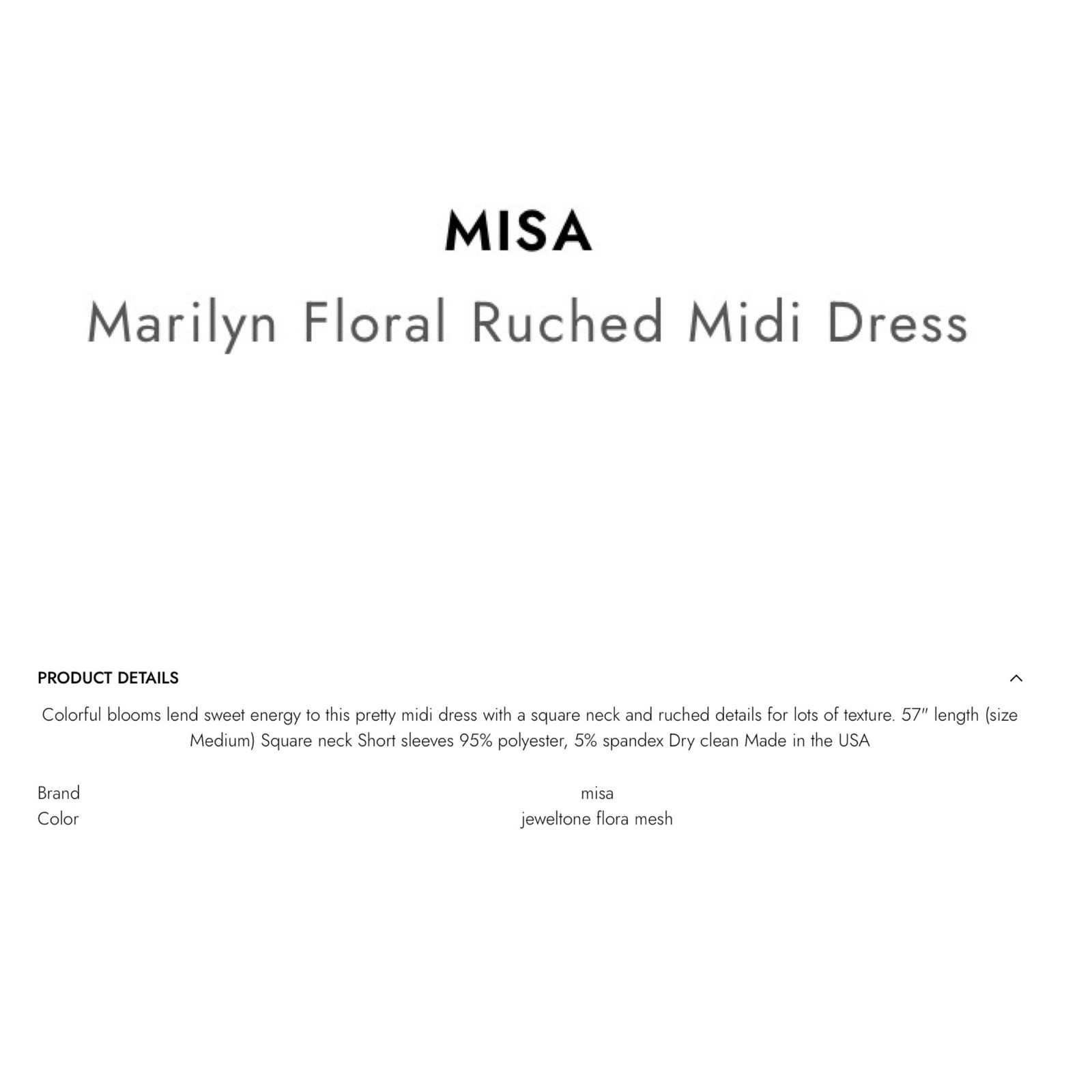 MISA Size S Los Angeles Marilyn Floral Ruched Midi Dress Jewel Tone Mesh Womens